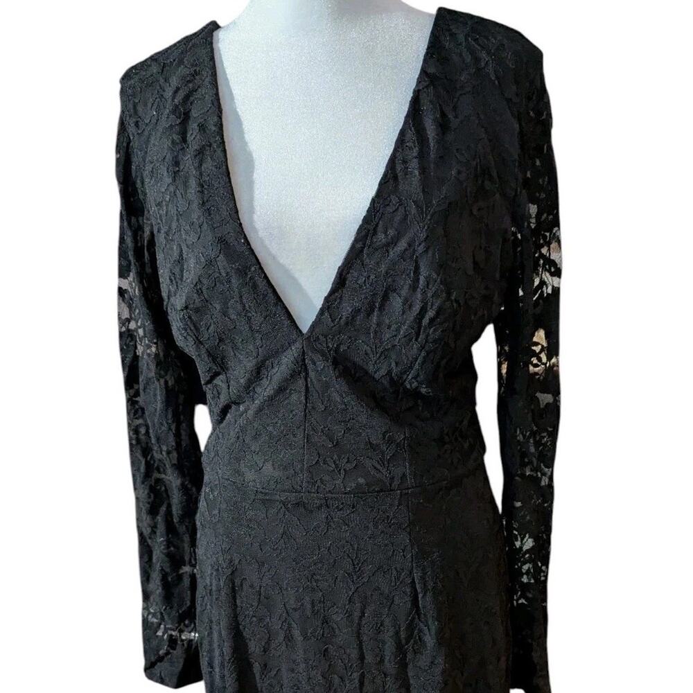 Dress The Population Erica Black Lace L/S Sheath Dress Women M L Plunge Bodycon - Picture 3 of 10